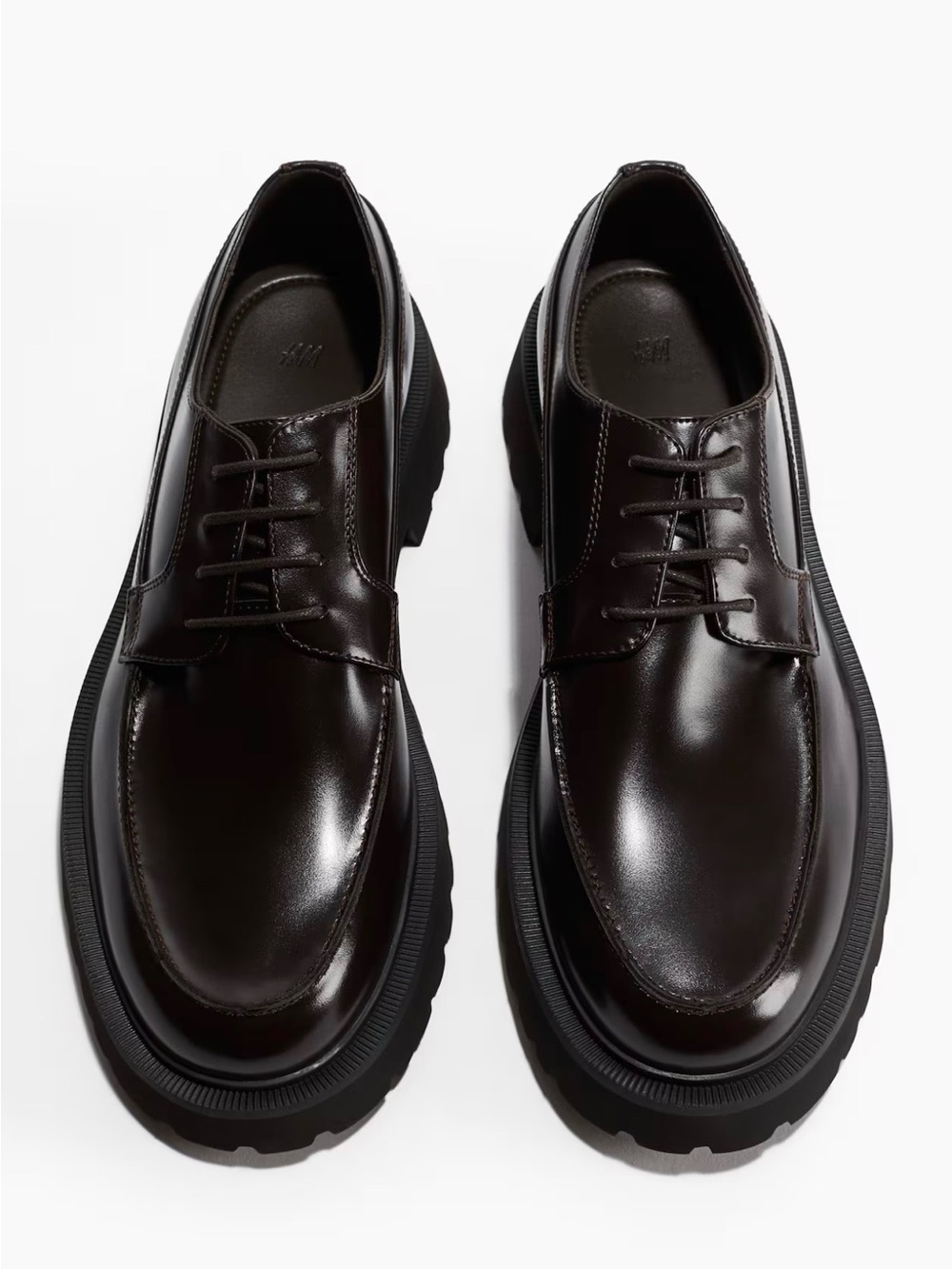 H&M Chunky Dark Brown Polished Derby Shoes Apron Toe Lug Sole Platform Oxfords43